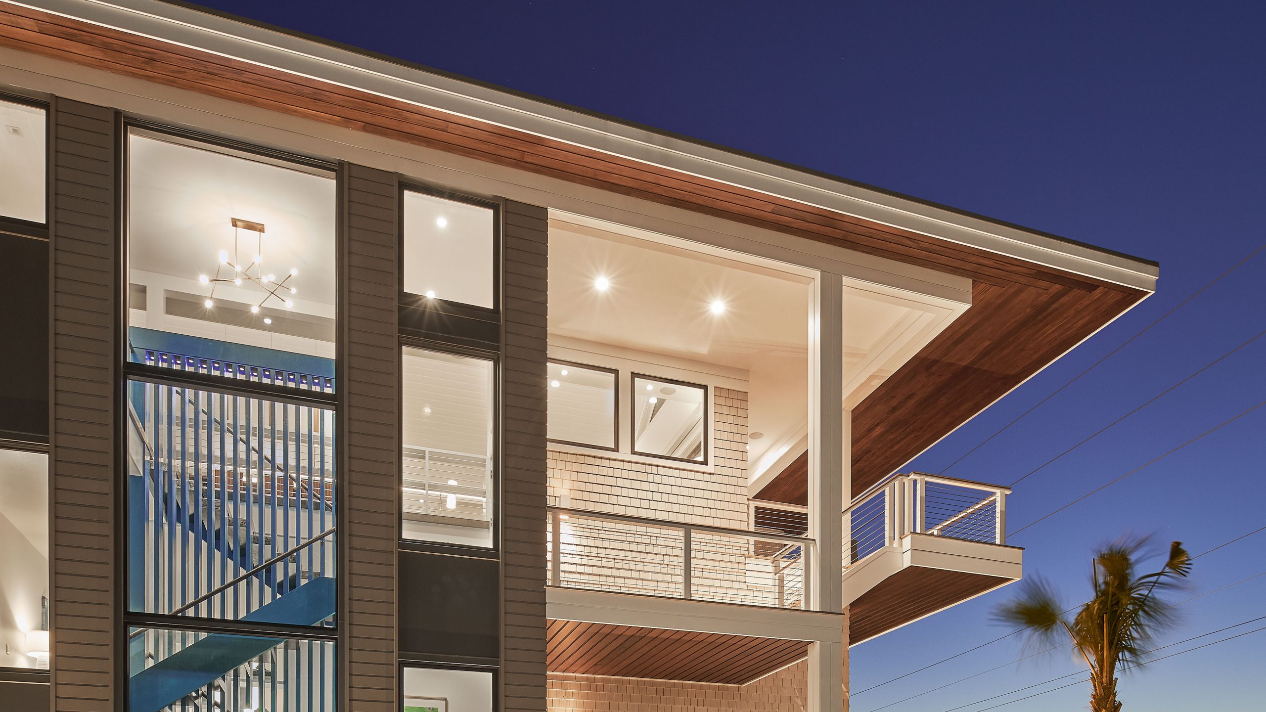 Exterior view of residential home in Wrightsville Beach at night