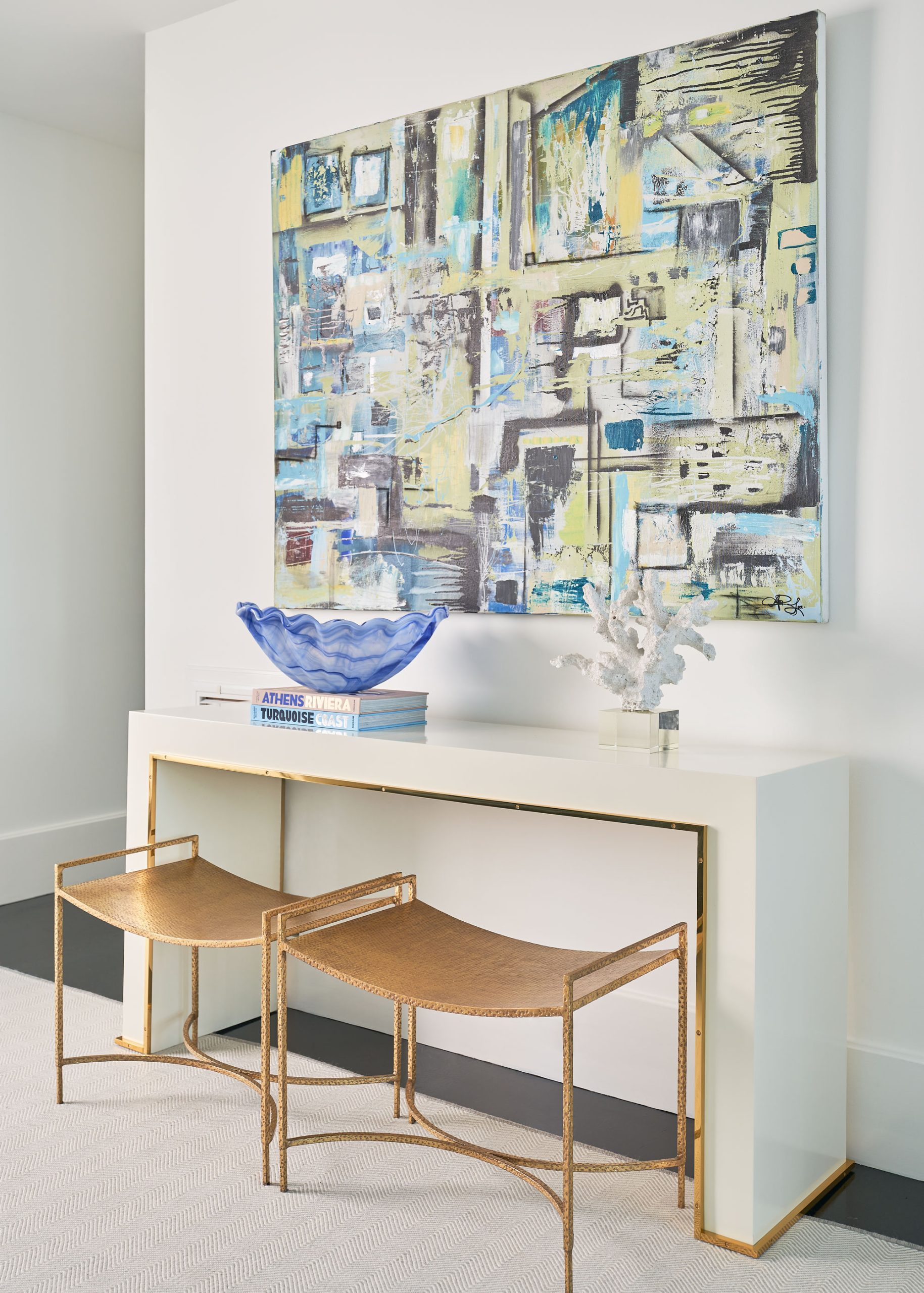 Modern desk with abstract painting